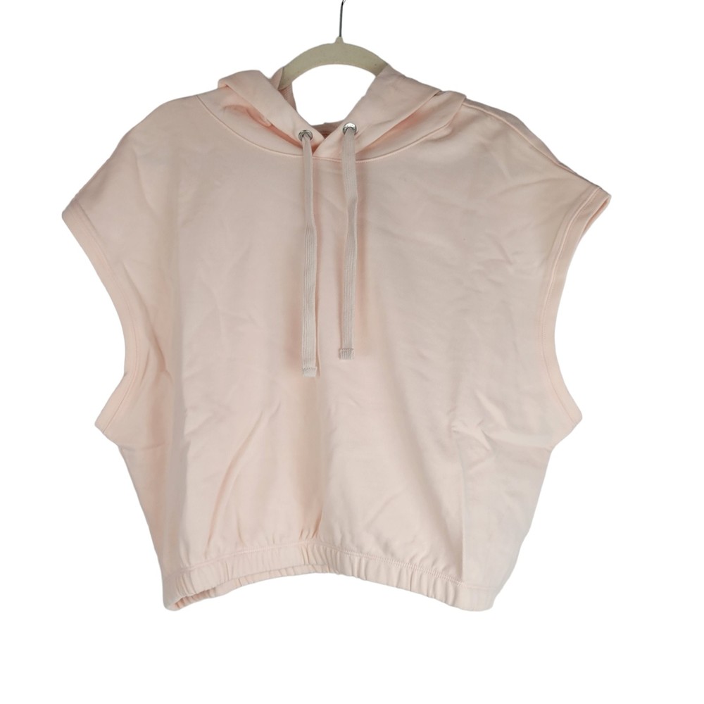 Calvin Klein Womens Peach Sleeveless Cropped Drawstring Pocket Hoodie Sz XL $59